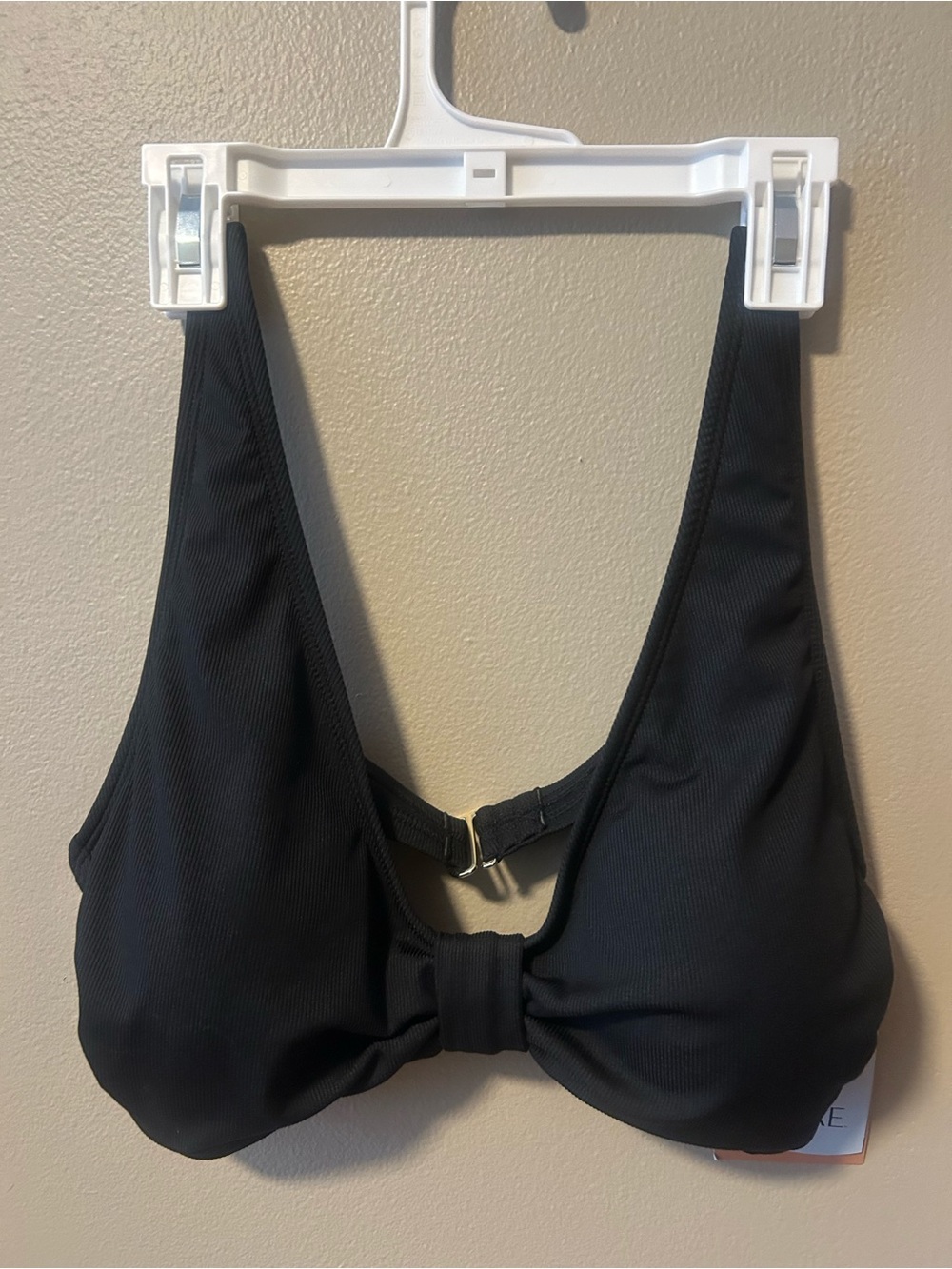 Shade & Shore Black Ribbed Bikini Top with Front Knot
